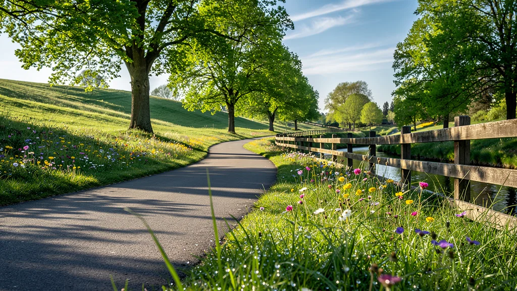 Boucle vélo de la voie verte plus roulante que prévu sur un chemin asphalté entouré de verdure printanière