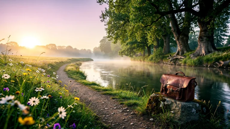 Paysage hyperréaliste des rivières Saulx et Ornain au lever du jour, parfait pour randonnée paisible