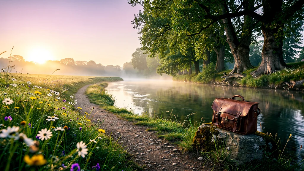 Paysage hyperréaliste des rivières Saulx et Ornain au lever du jour, parfait pour randonnée paisible