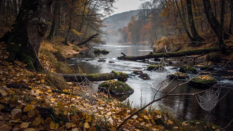 Paysage automnal hyper-réaliste du long parcours à pied de la Saulx de sa source au confluent